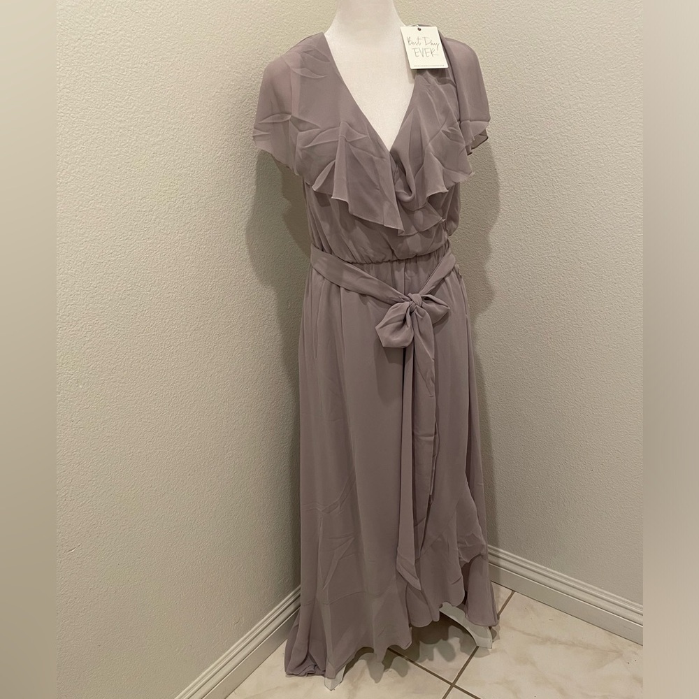 NWT Show Me Your Mumu Dress MUMU Jess Ruffle MIDI Dress Dove Grey Chiffon - Picture 2 of 9